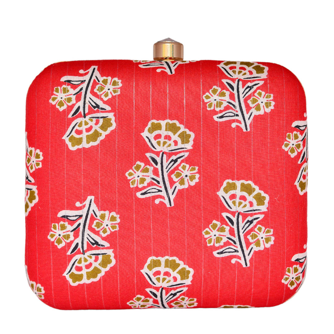 Red Floral Fabric Clutch