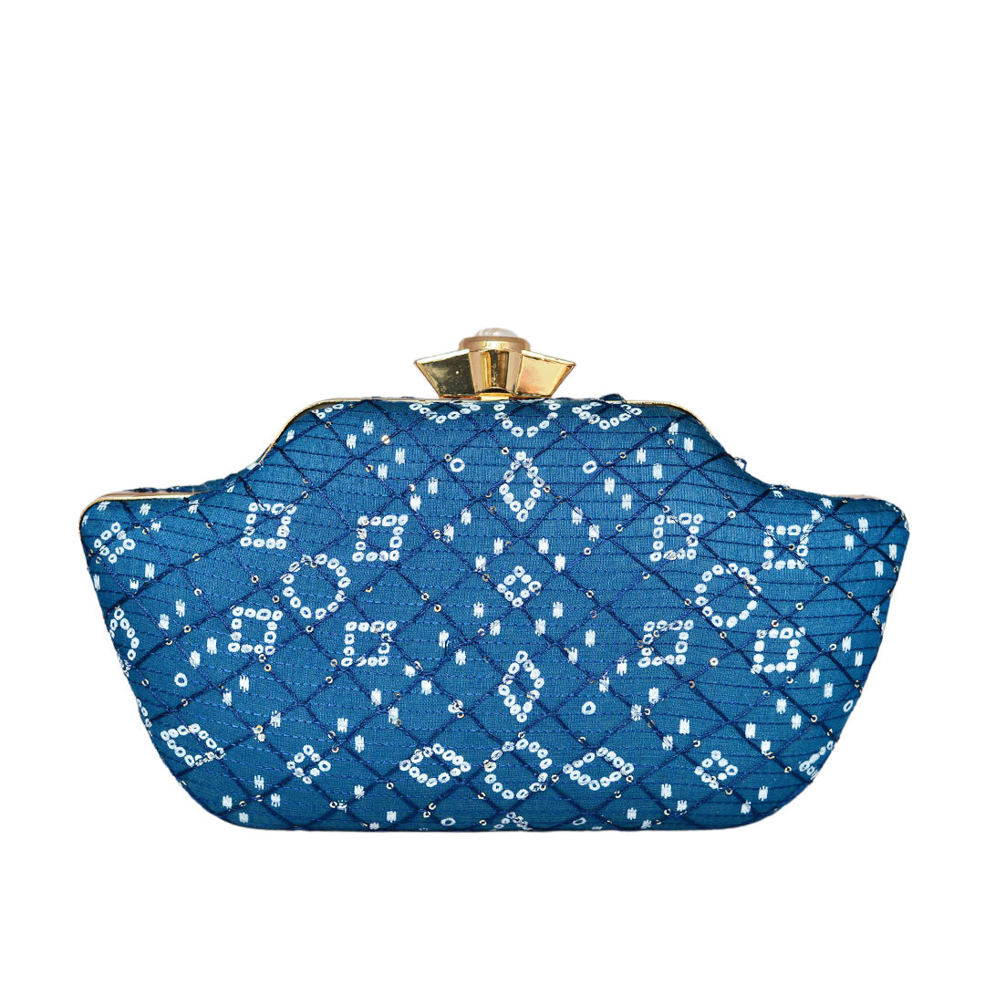 Blue Embroidered Clutch