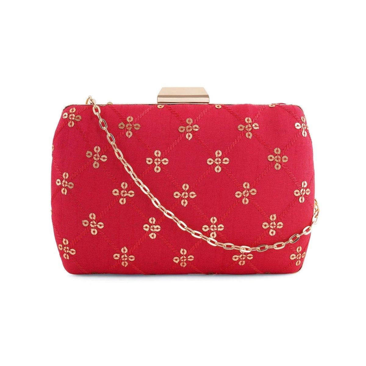 Red Embroidered Clutch