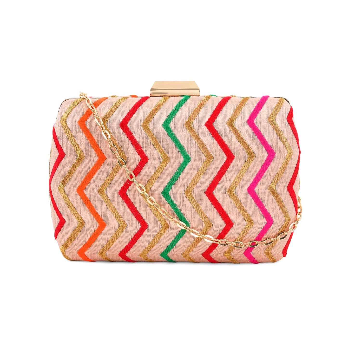 Multicolor Zigzag Embroidered Clutch