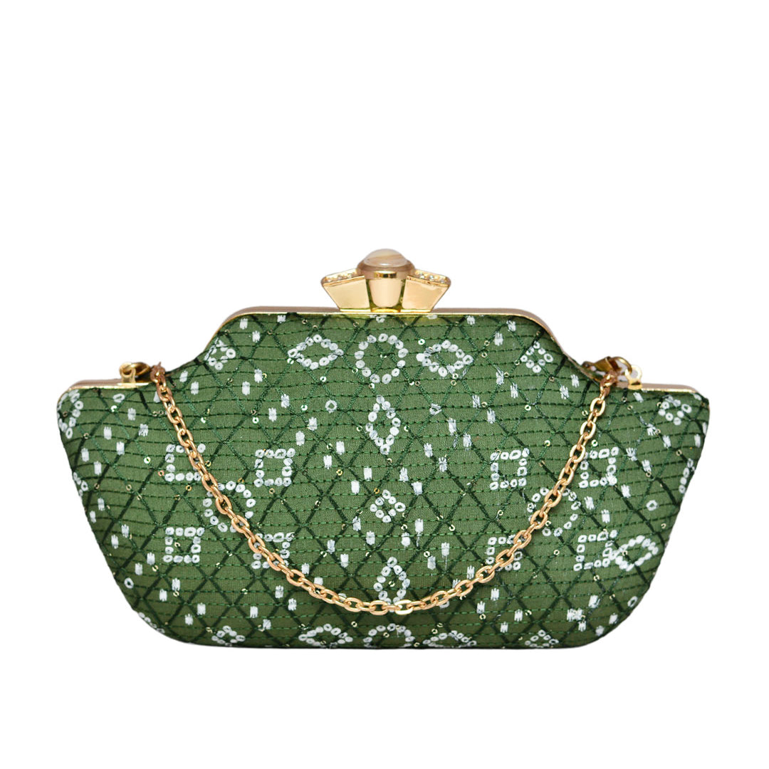 Green Embroidered Clutch