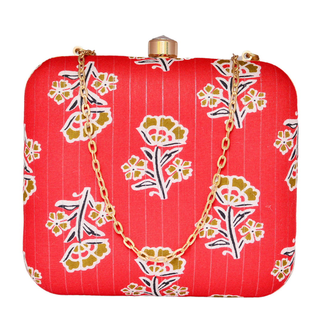 Red Floral Fabric Clutch