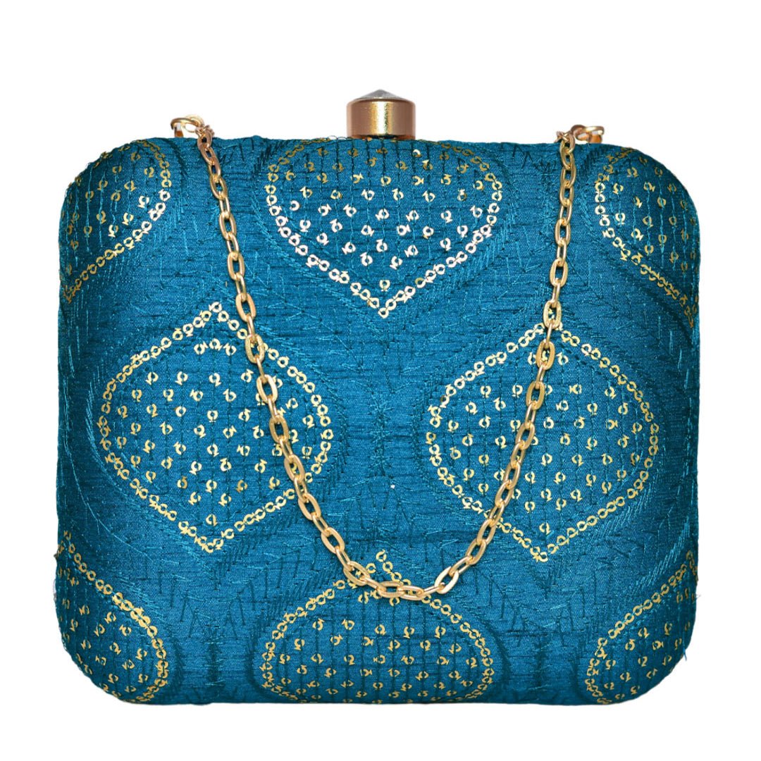 Yale Blue Embroidered Clutch
