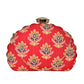 Red Floral Embroidered Moon Clutch