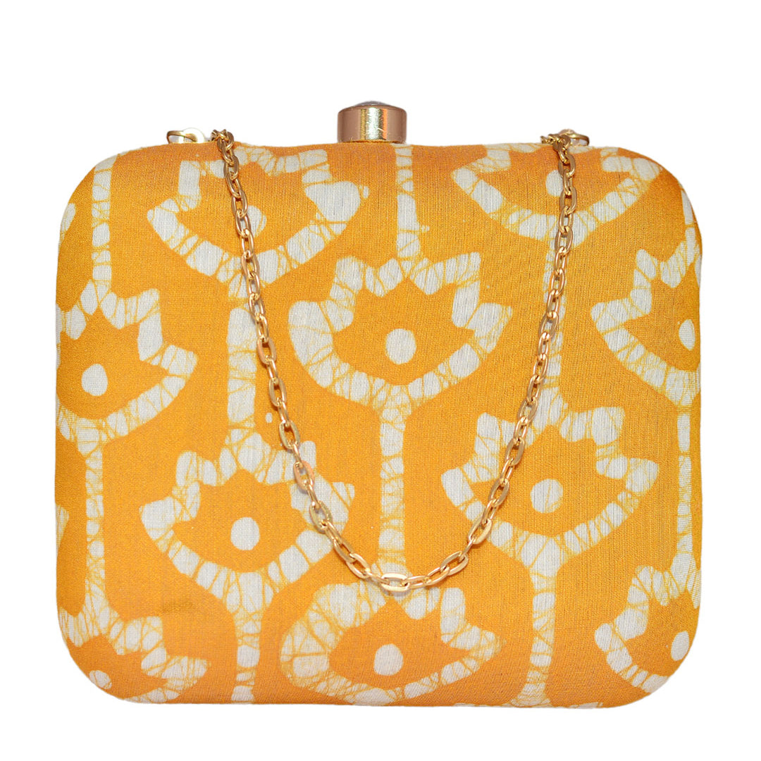 Yellow Fabric Printed Clutch