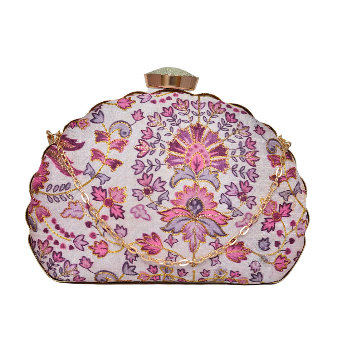 Purple Floral Moon Clutch