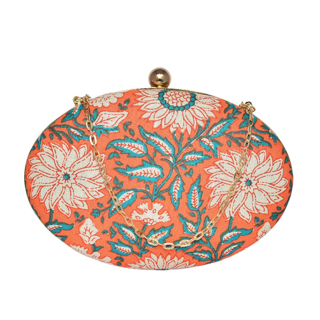 White Floral Printed Clutch