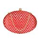 Red Embroidered Oval Clutch