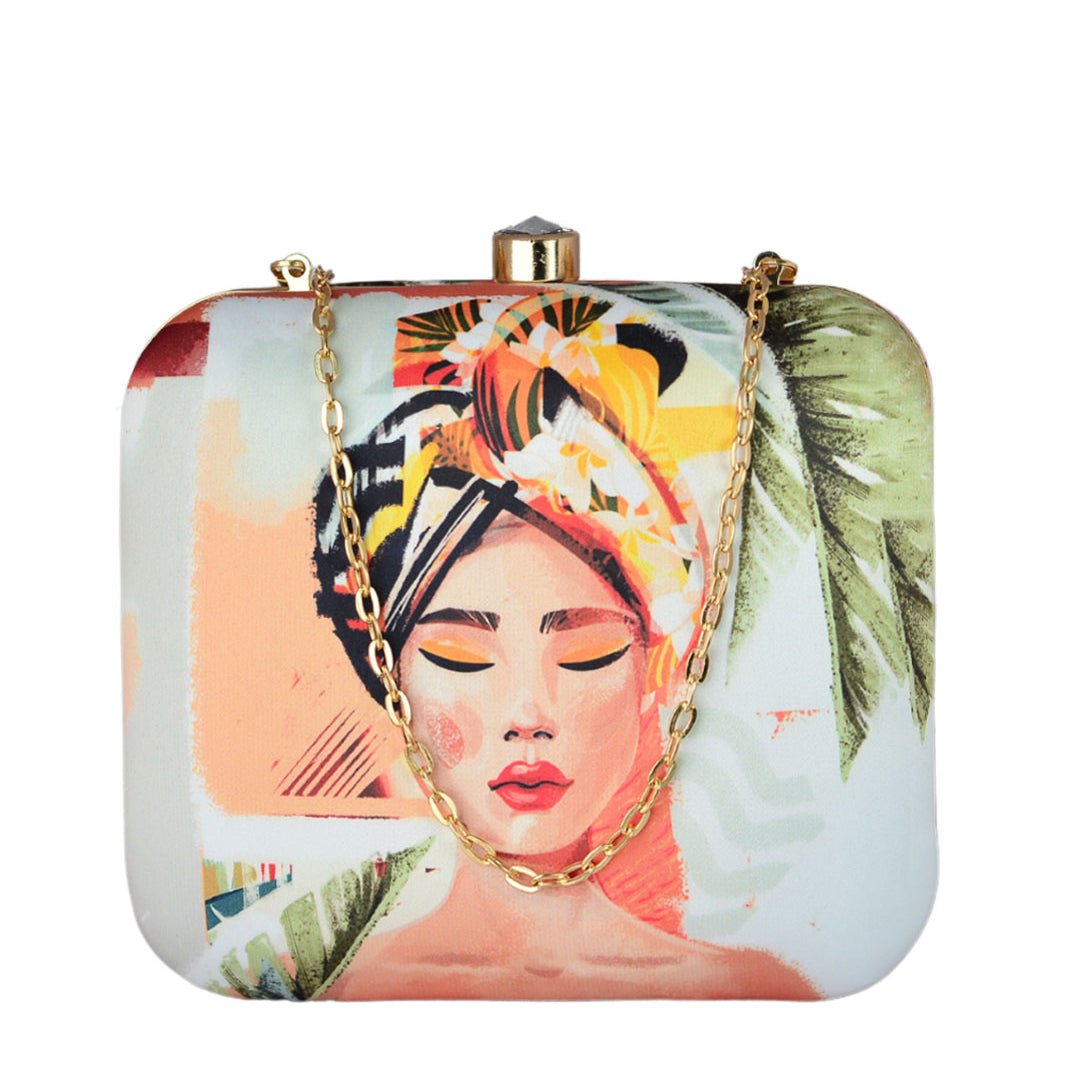 Dreamy Woman Portrait Printed Clutch