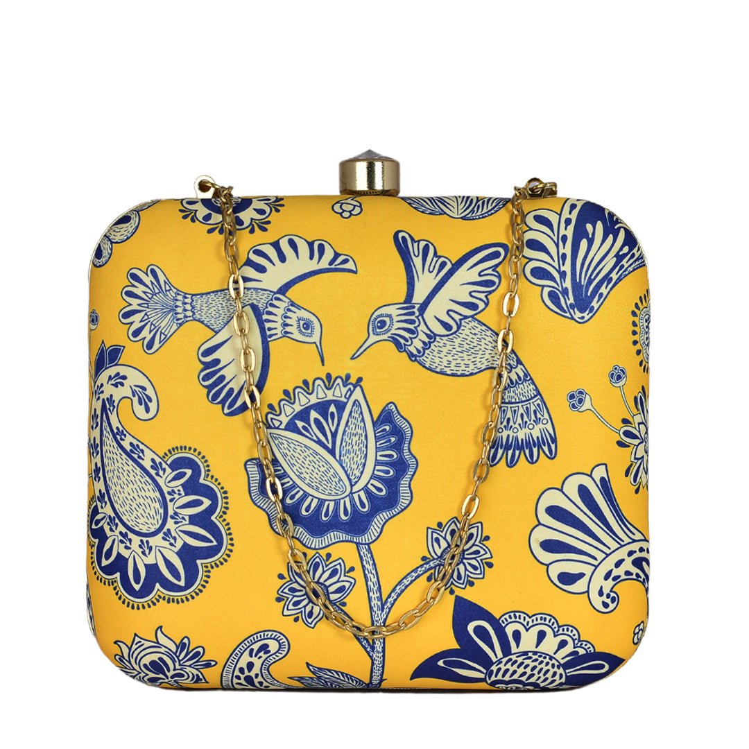 Blue Floral Printed Clutch