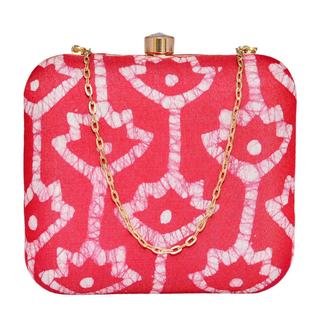 Red Fabric Printed Clutch