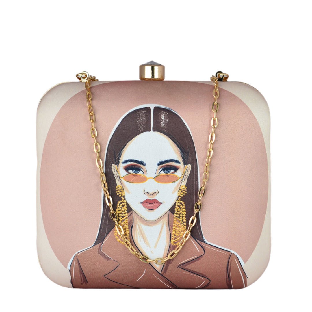 Classy Woman Portrait Printed Clutch