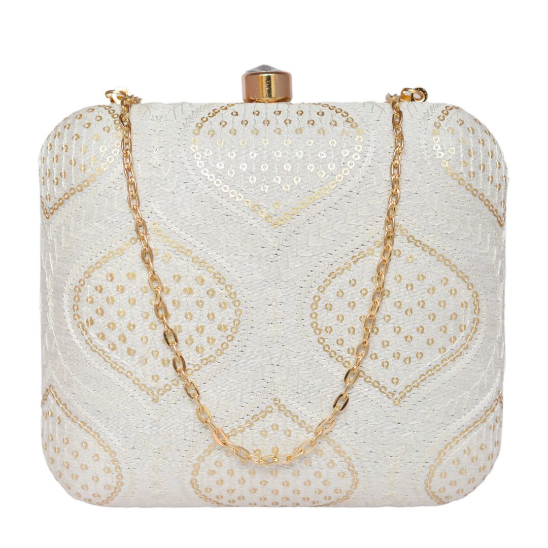 White Embroidered Clutch