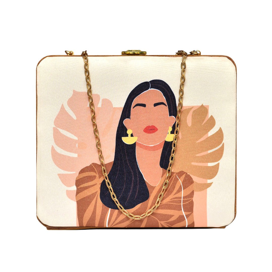 Brown Woman Printed MDF Clutch