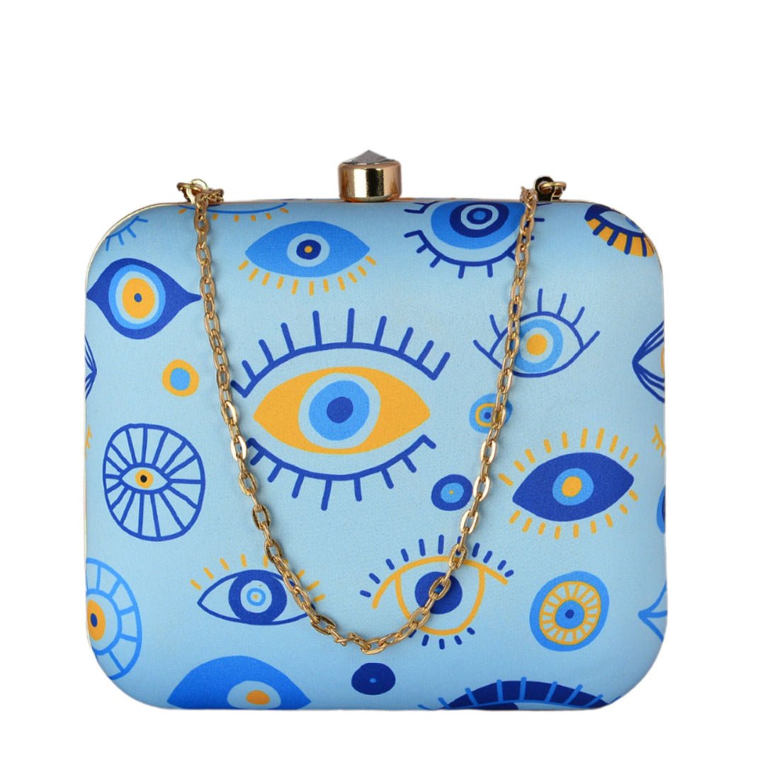 Multi Blue Evil Eye Printed Clutch