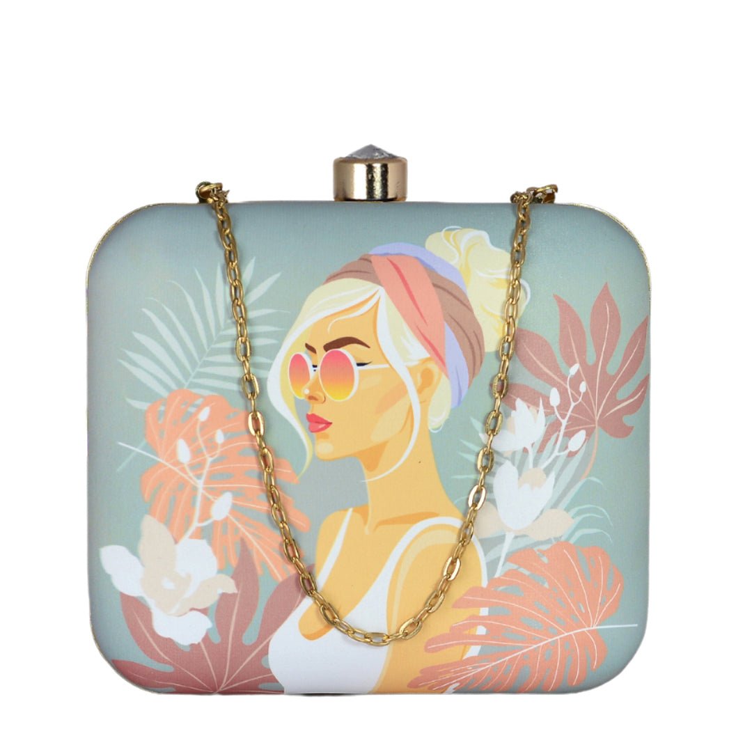 White Hair Woman Printed Clutch