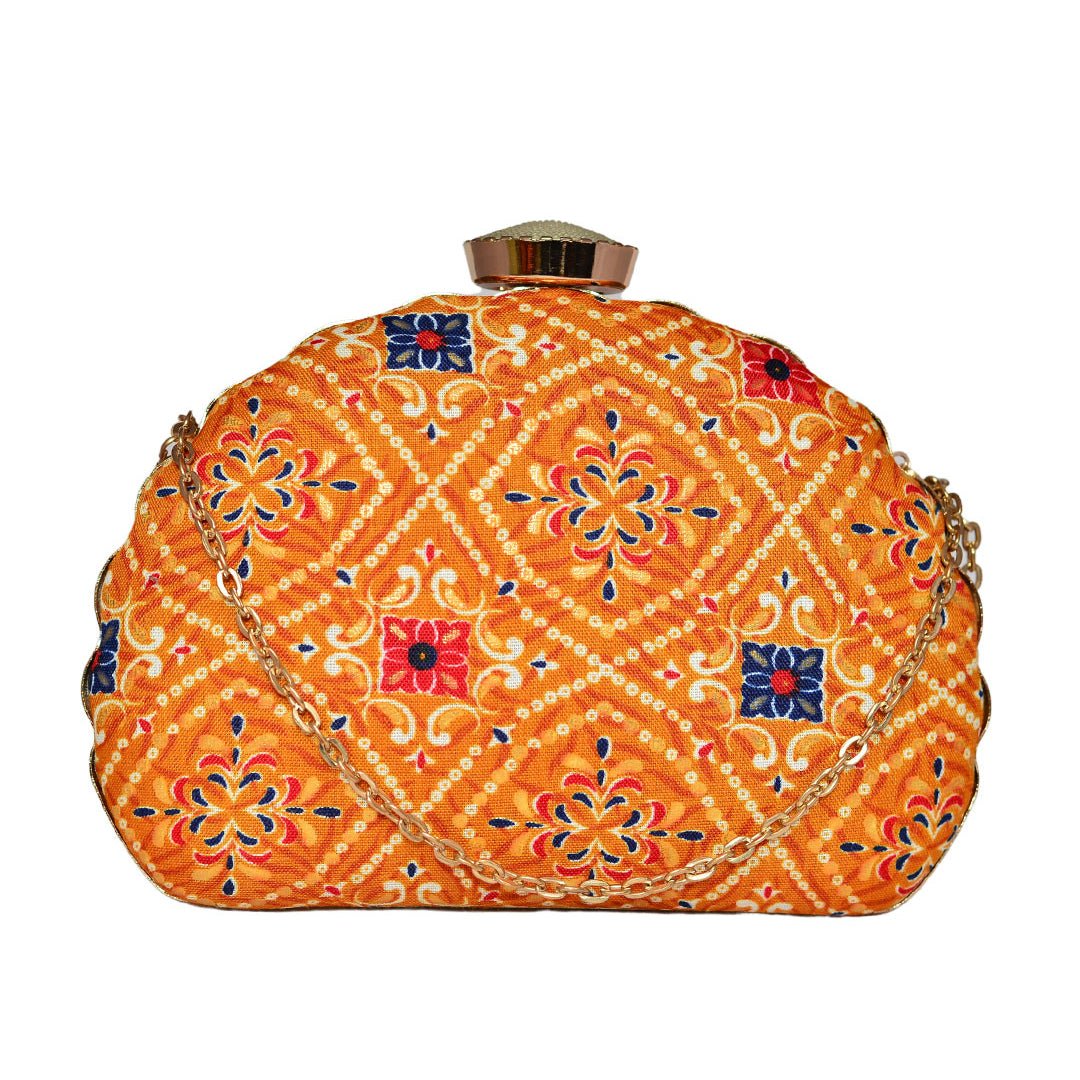 Yellow Embroidered Moon Clutch