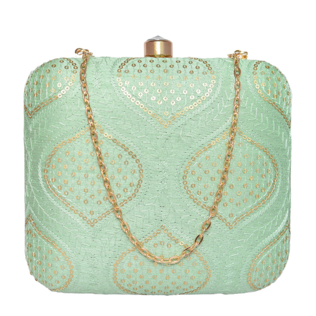 Mint green Embroidered Clutch