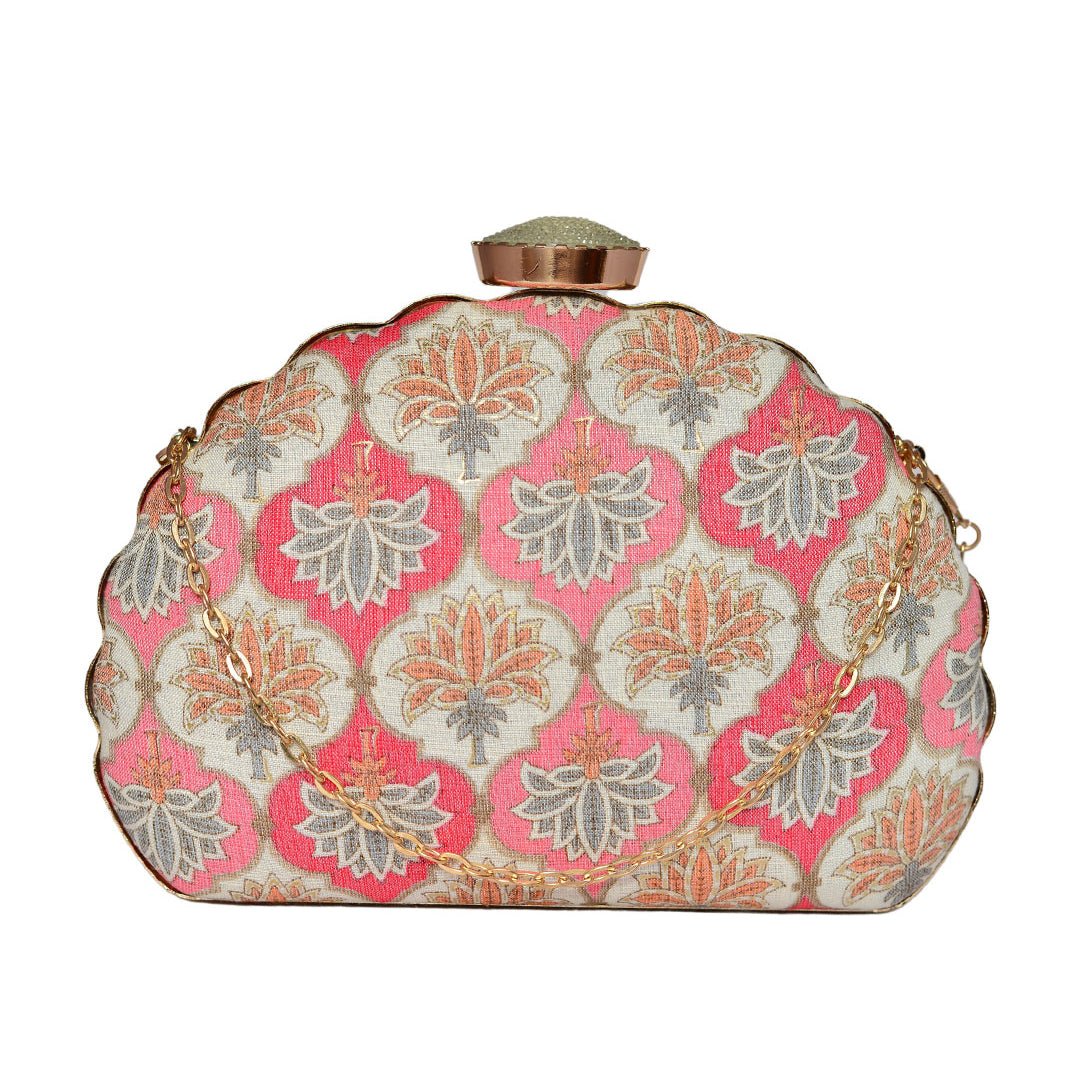 Red-White Embroidered Moon Clutch