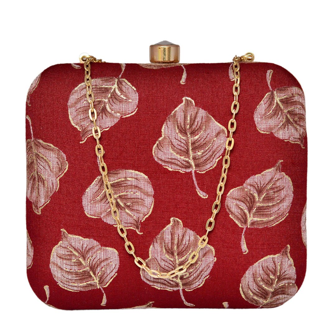 White Leaf Fabric Clutch