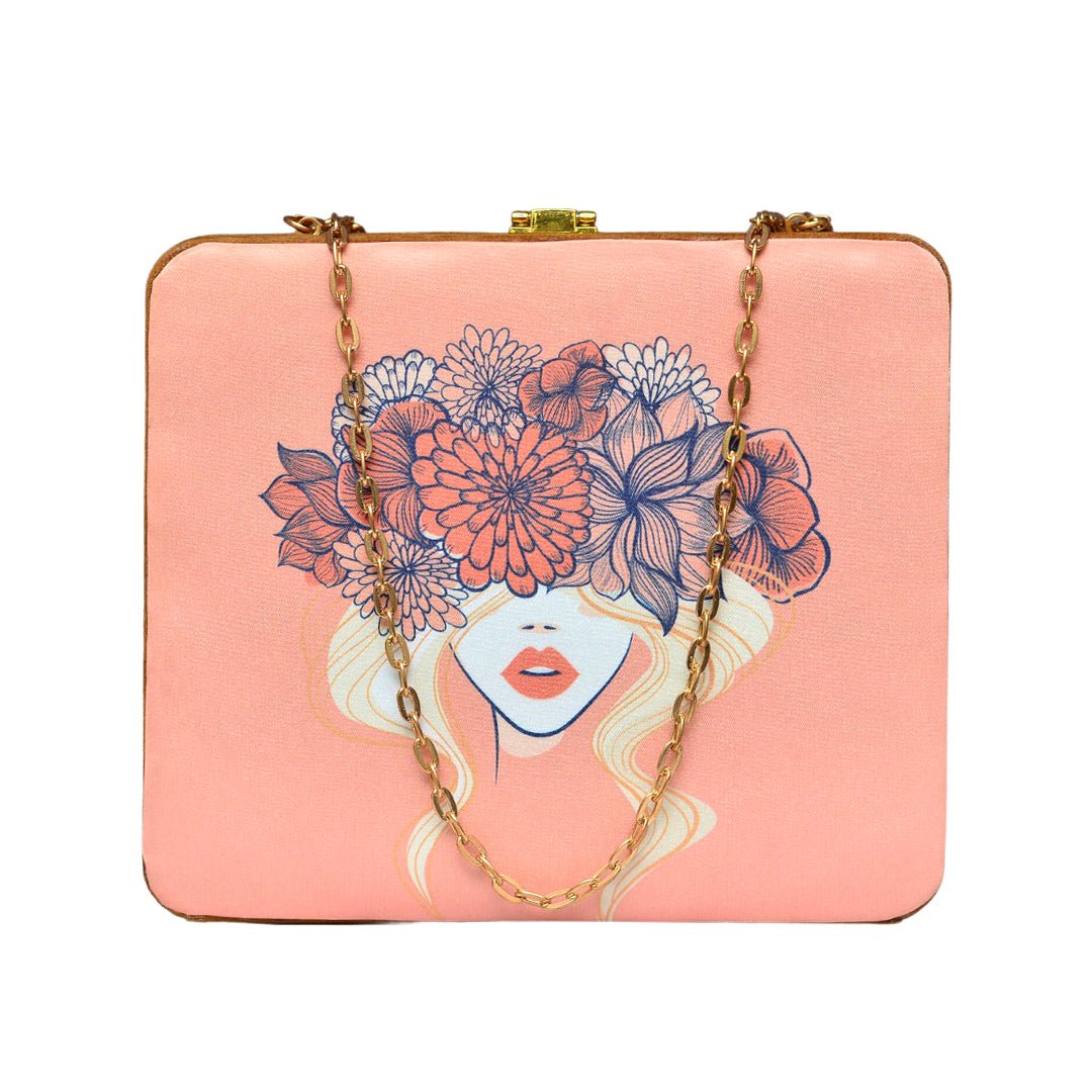 Selmon Pink Floral Printed MDF Clutch