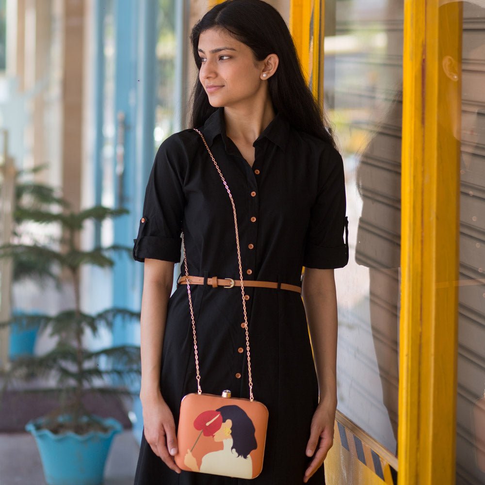 Vibrant Orange Colour Shy Woman Portrait Clutch