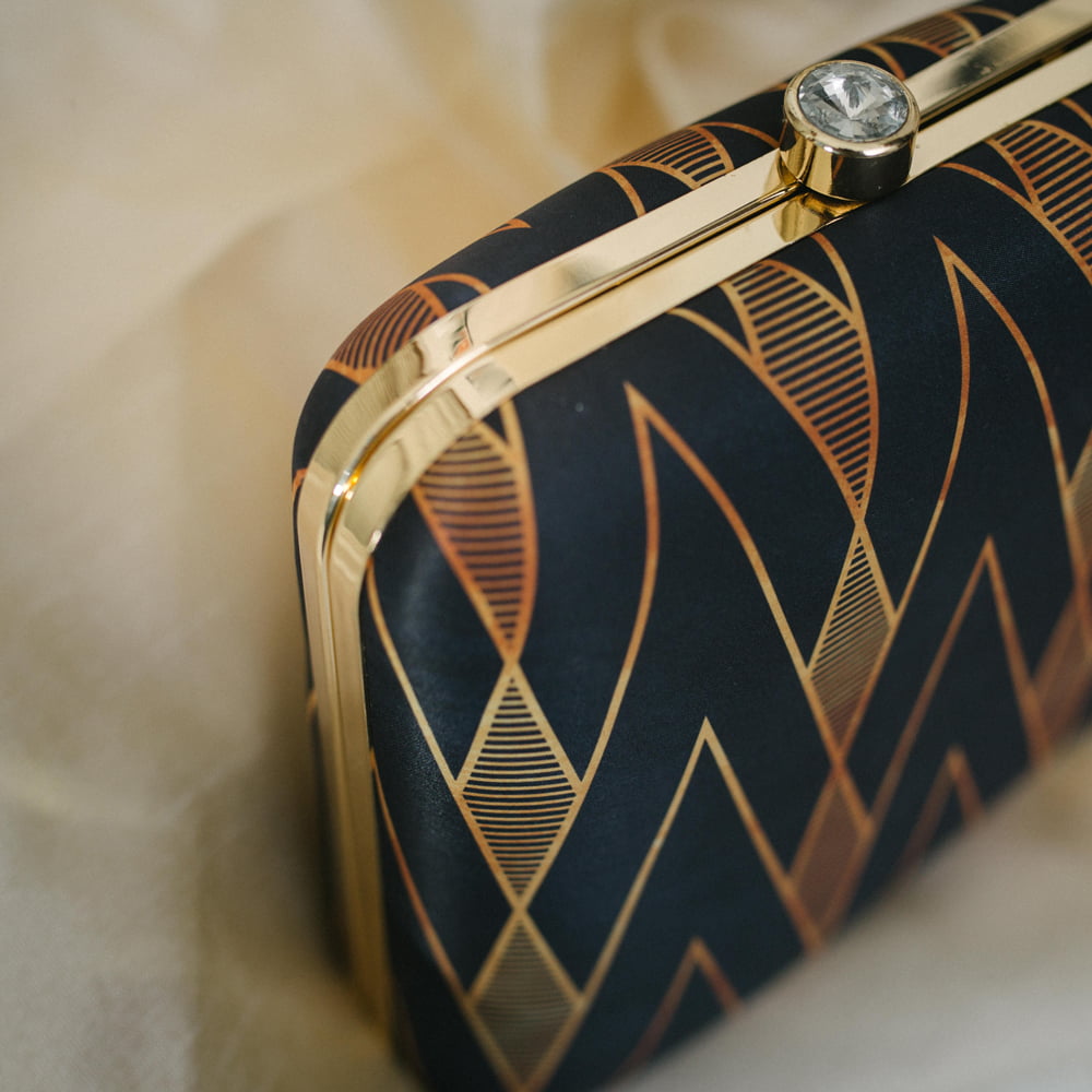 Artklim Black Gold Geometric Pattern Clutch