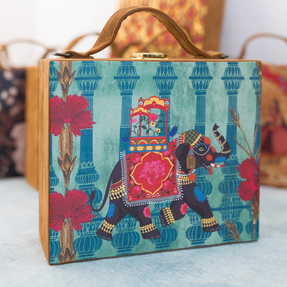 Artklim Elephant Print Suitcase Style Clutch Bag