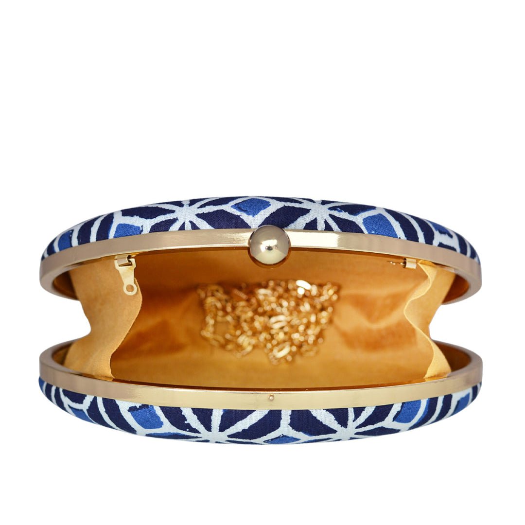 Blue Printed Oval Clutch