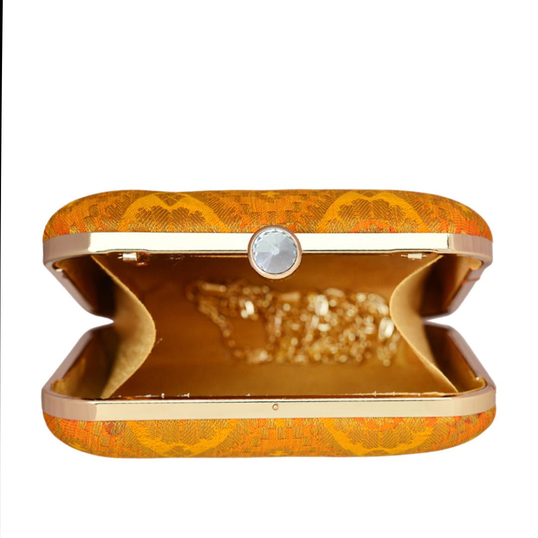 Yellow-Orange Brocade  Fabric Clutch
