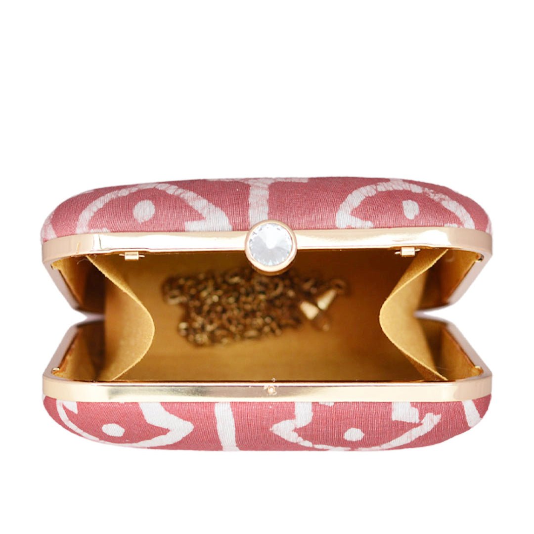 Salmon Pink Fabric Printed Clutch