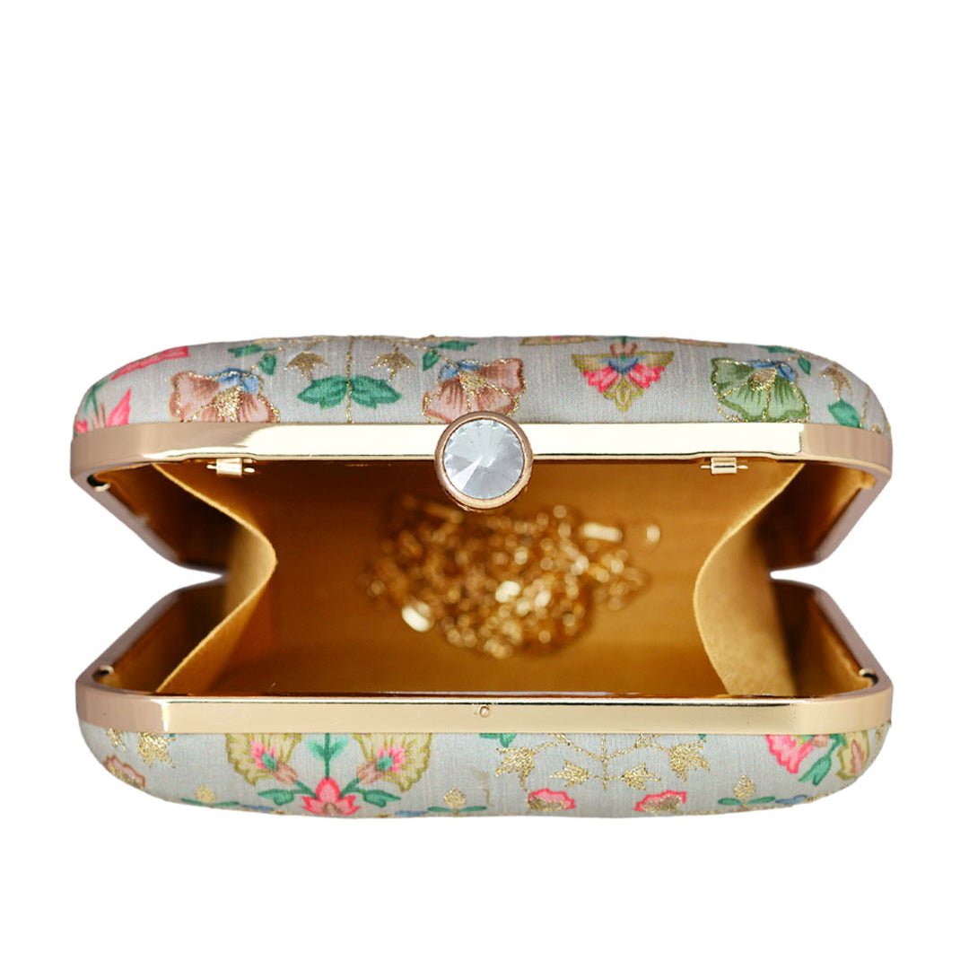 Light Grey Floral Clutch