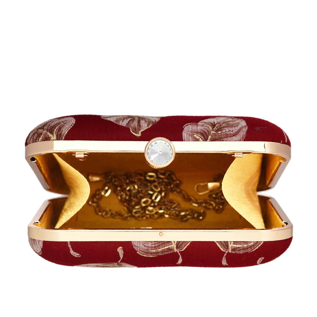 White Leaf Fabric Clutch