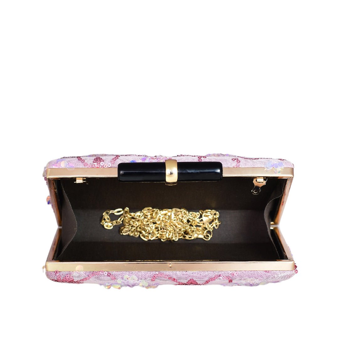 Pink Floral Sequins Clutch