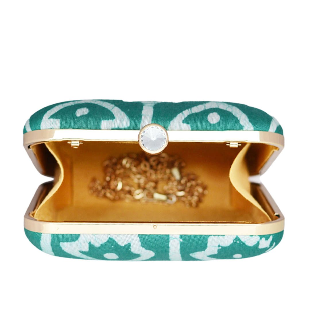 Sea Green Fabric Printed Clutch