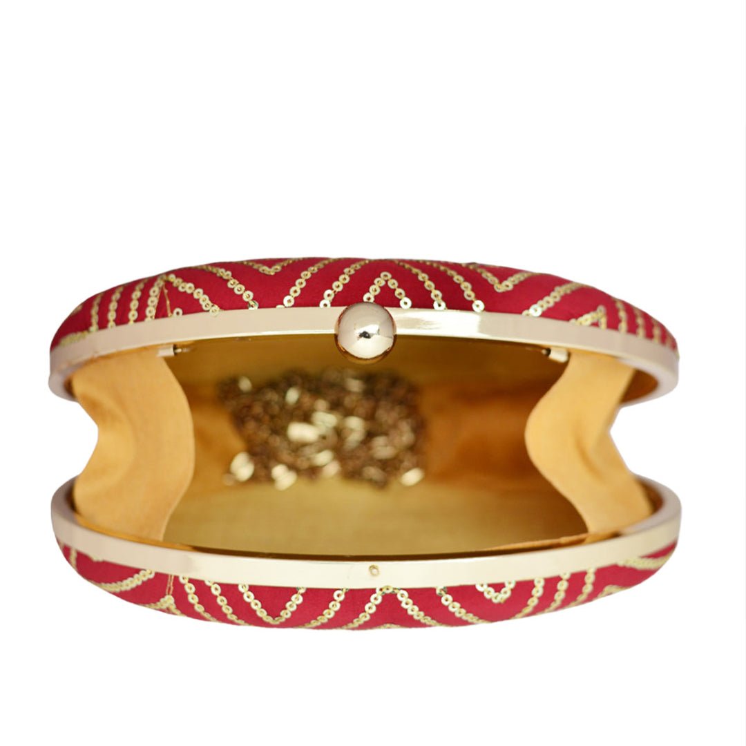 Red Embroidered Oval Clutch