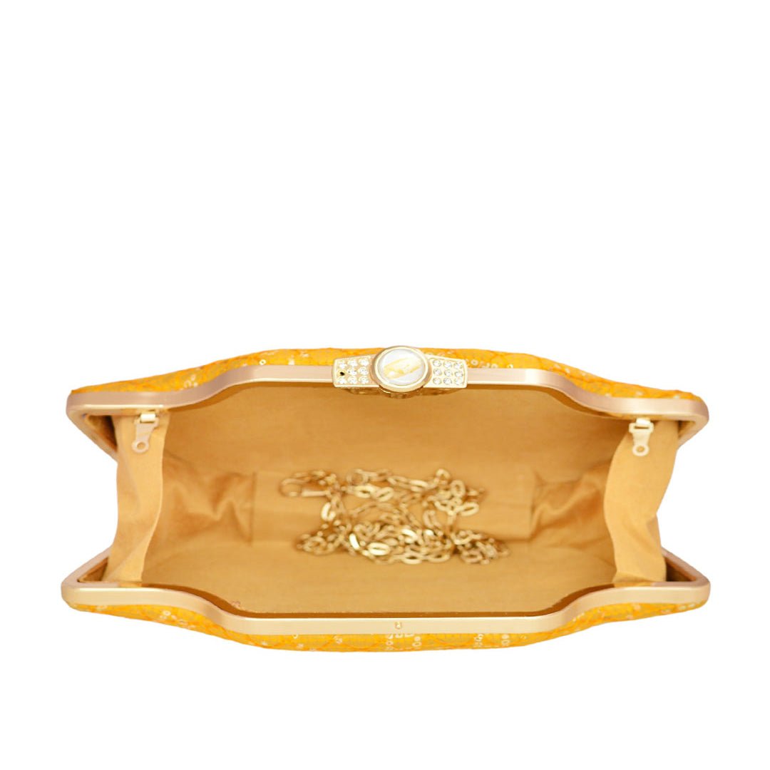 Yellow Embroidered Clutch