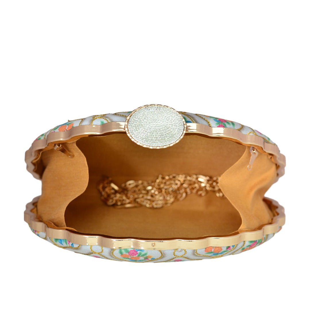 White Symmetrical Moon Clutch