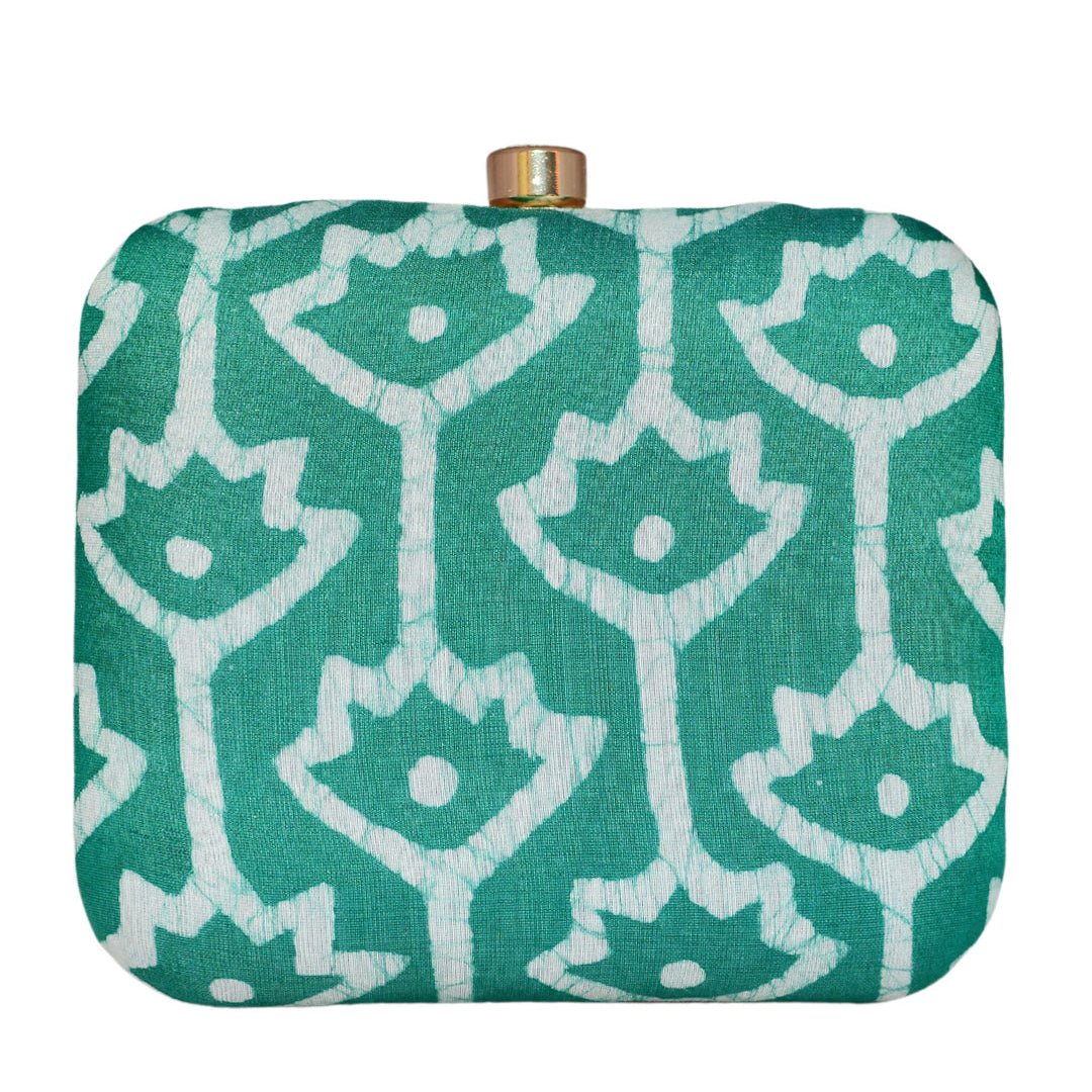 Sea Green Fabric Printed Clutch