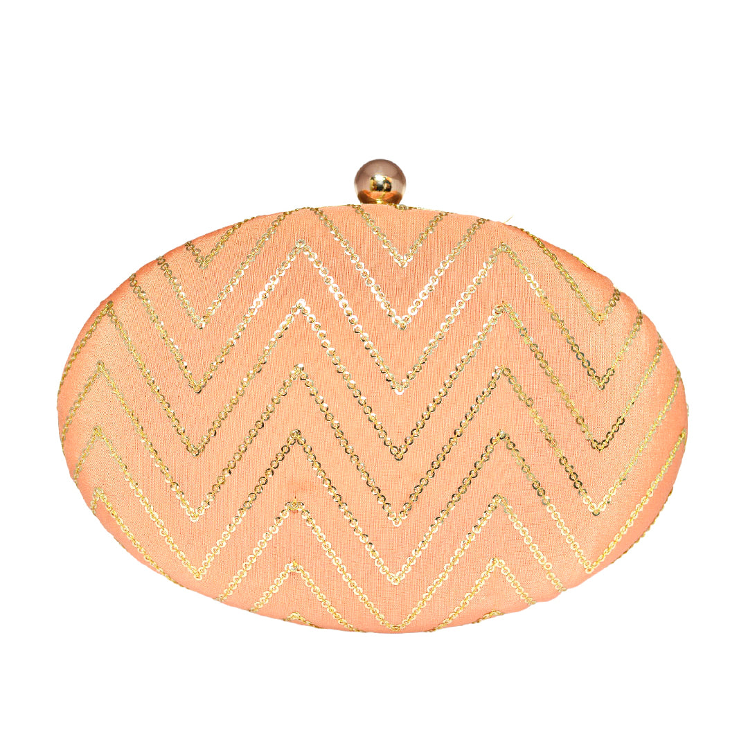 Peach Embroidered Oval Clutch