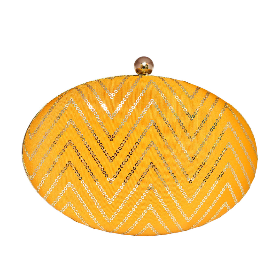 Yellow Embroidered Oval Clutch
