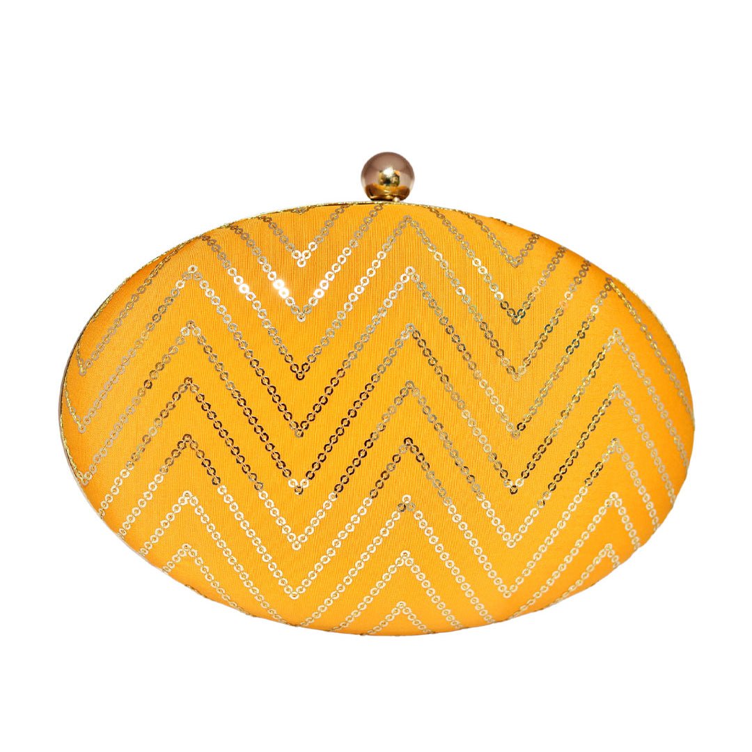 Yellow Embroidered Oval Clutch