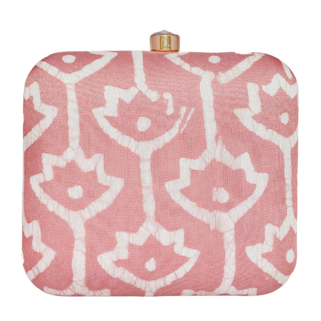 Salmon Pink Fabric Printed Clutch