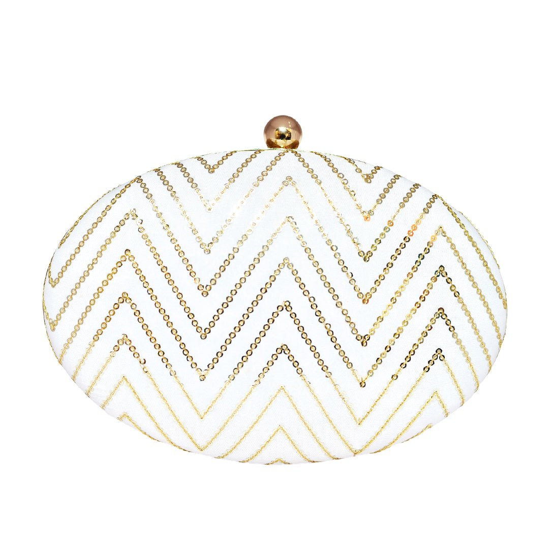 White Embroidered Oval Clutch
