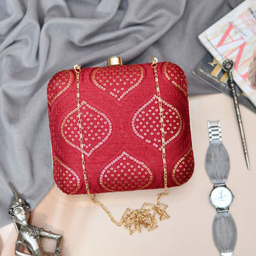 Red Embroidered Clutch