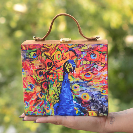 Artklim Peacock Printed Suitcase Style Clutch