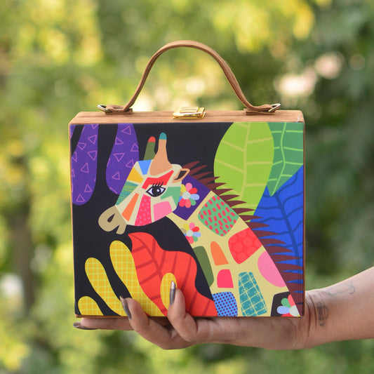 Artklim Multicolour Giraffe Printed Suitcase Style Clutch