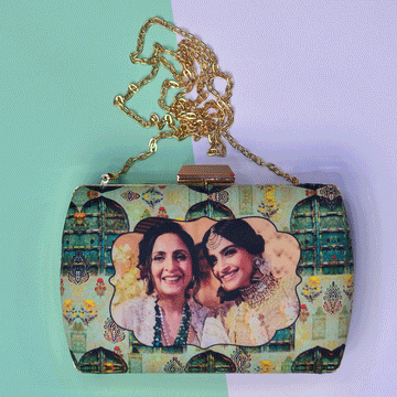 Customised Mother's Day Green Printed Clutch