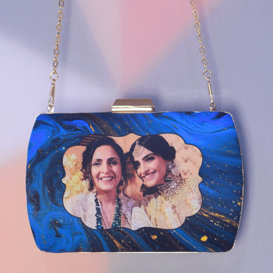 Customised Mother's Day Blue Printed Clutch