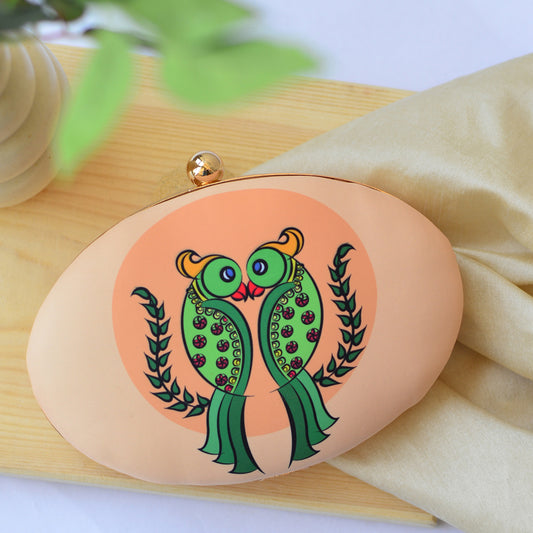 Parrot Printed Oval Clutch